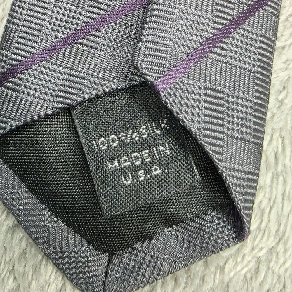 JOHN VARVATOS Mens Purple Striped Silk Tie Made In USA